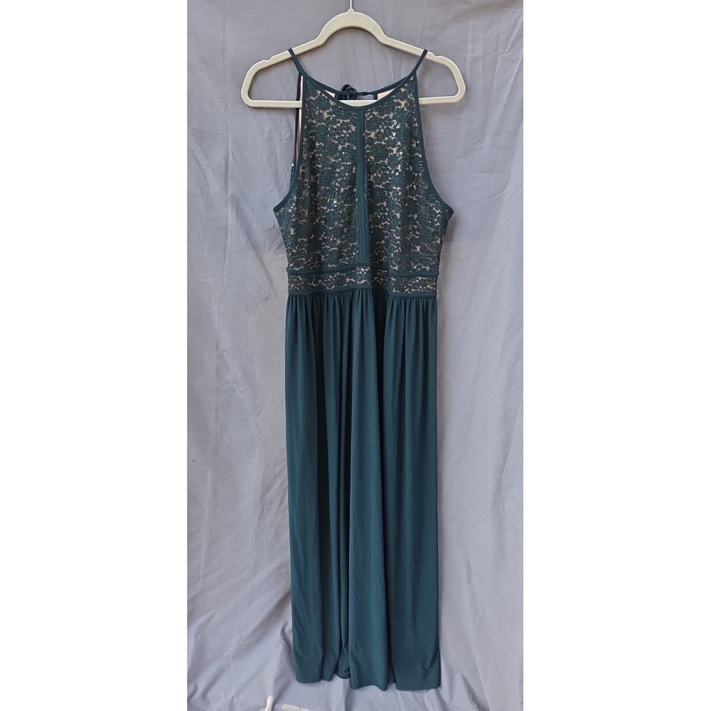 NW Woman Size 16W floor‎ length formal green dress Christmas New Year's sequins